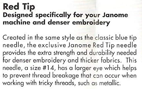 Janome 5 Pk Embroidery Sewing Machine Needles Red Tip Size 14 (90/14)