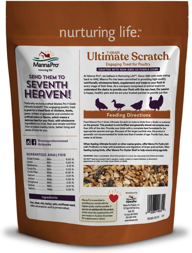 Manna Pro 7-Grain Ultimate Chicken Scratch - Scratch Grain Treat for Chickens and Other Birds - Non-GMO Natural Ingredients - 10 lbs