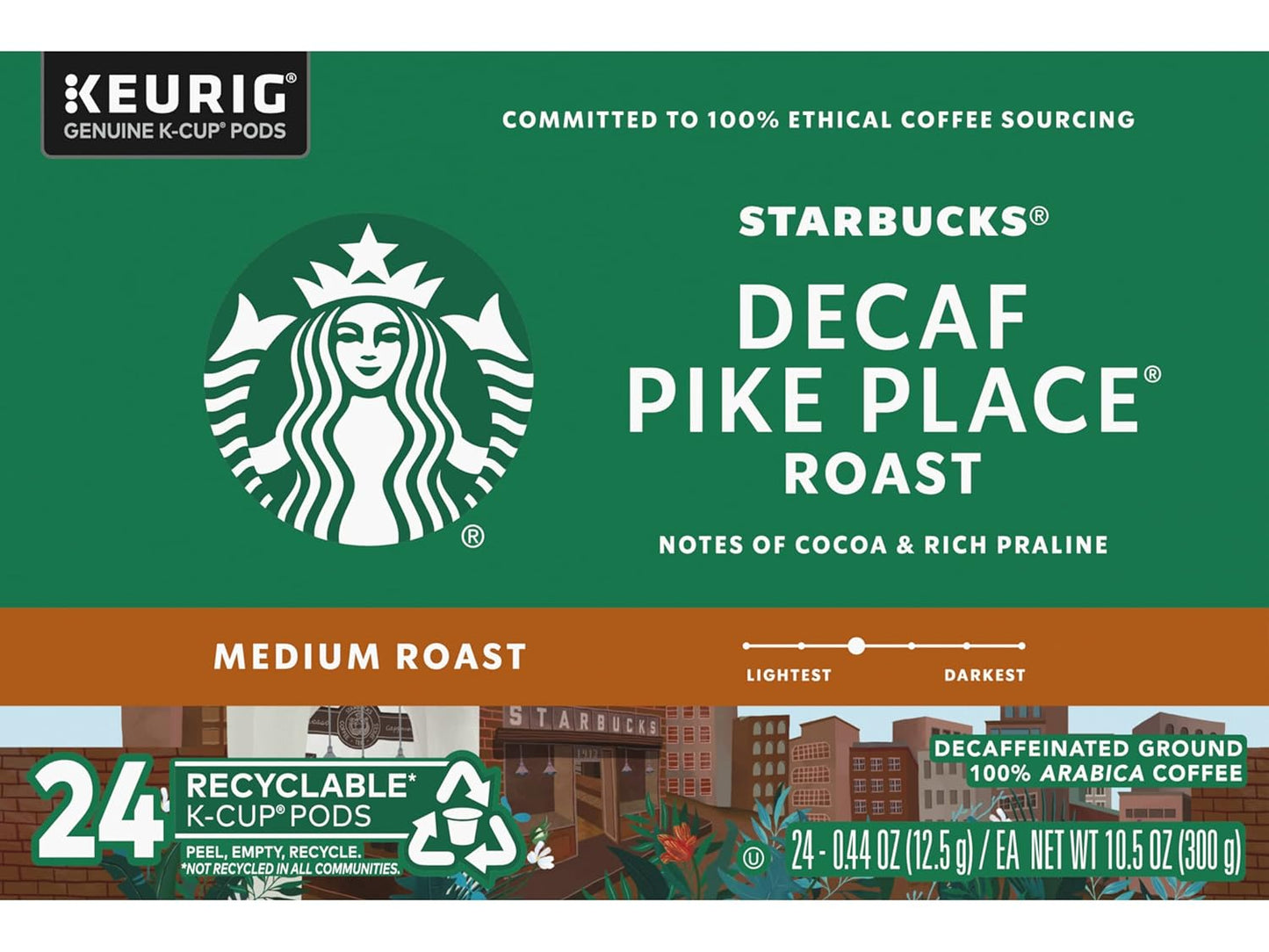 Starbucks Pike Place Decaffeinated Coffee Single-Serve K-Cup, 24 Count