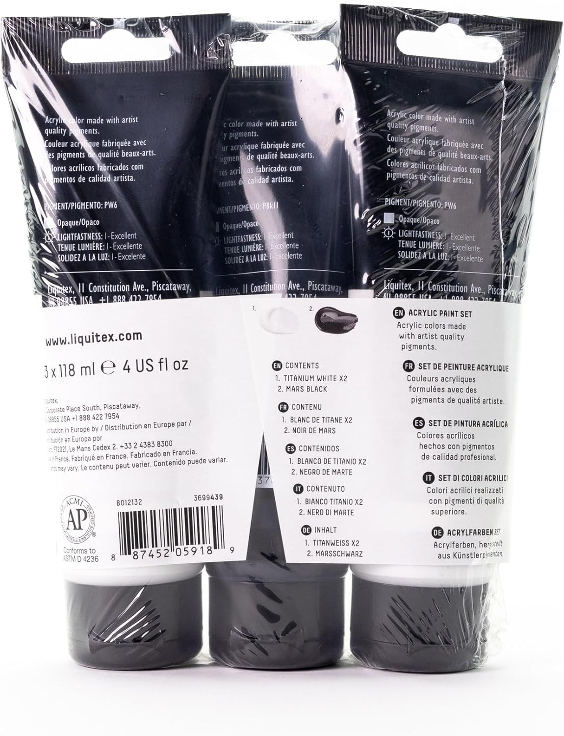 Liquitex Basics Acrylic Paint Set, 3 x 118ml (4-oz.) Tube Paint Set, Two White & One Black