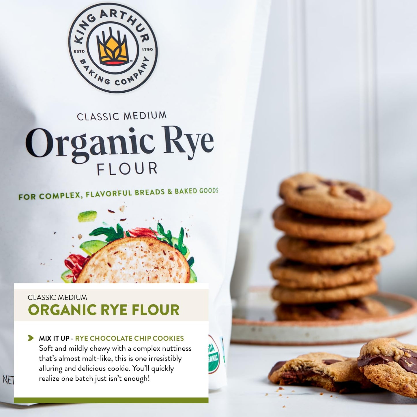 King Arthur Organic Medium Rye Flour - 3 lbs for Complex Flavorful Breads & Baked Goods - 100% US Grown & Milled - Non-GMO Project Verified - Robust Flavor for Rye Bread, Cookies & More