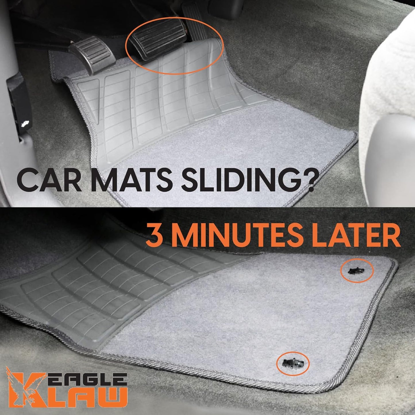 Eagle Klaw 2.0 Floor Mat Clips (8 Sets) for Car Mats and Floor Liners - Made in USA Car Accessories - Black - 4 Car Floor Mats kit Without Cutter