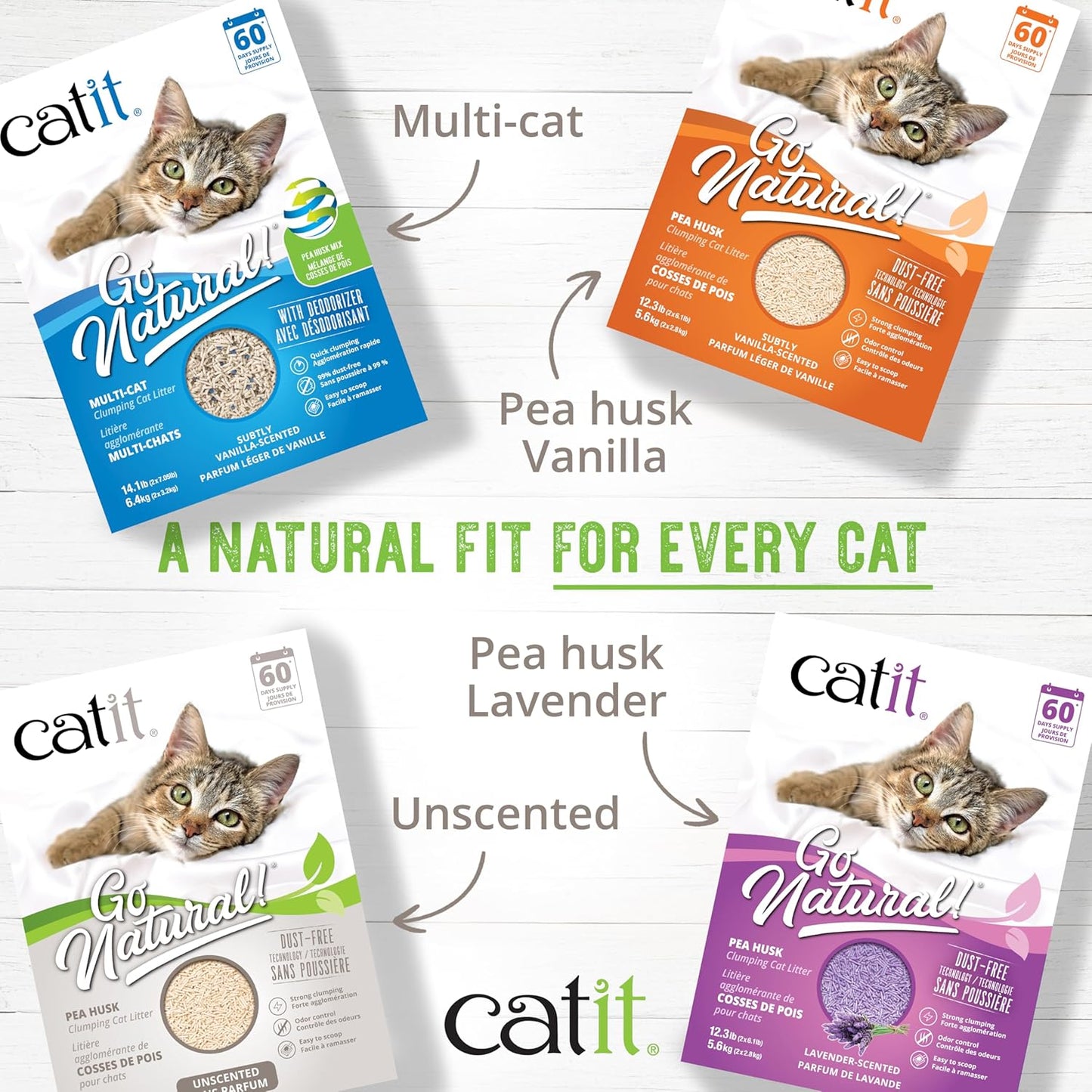 Catit Go Natural Pea Husk Clumping Cat Litter – Unscented, 12.3 lbs – Plant-Based, Eco-Friendly, Dust-Free & Flushable Cat Litter – Natural Clumping Formula, Low Tracking, Highly Absorbent
