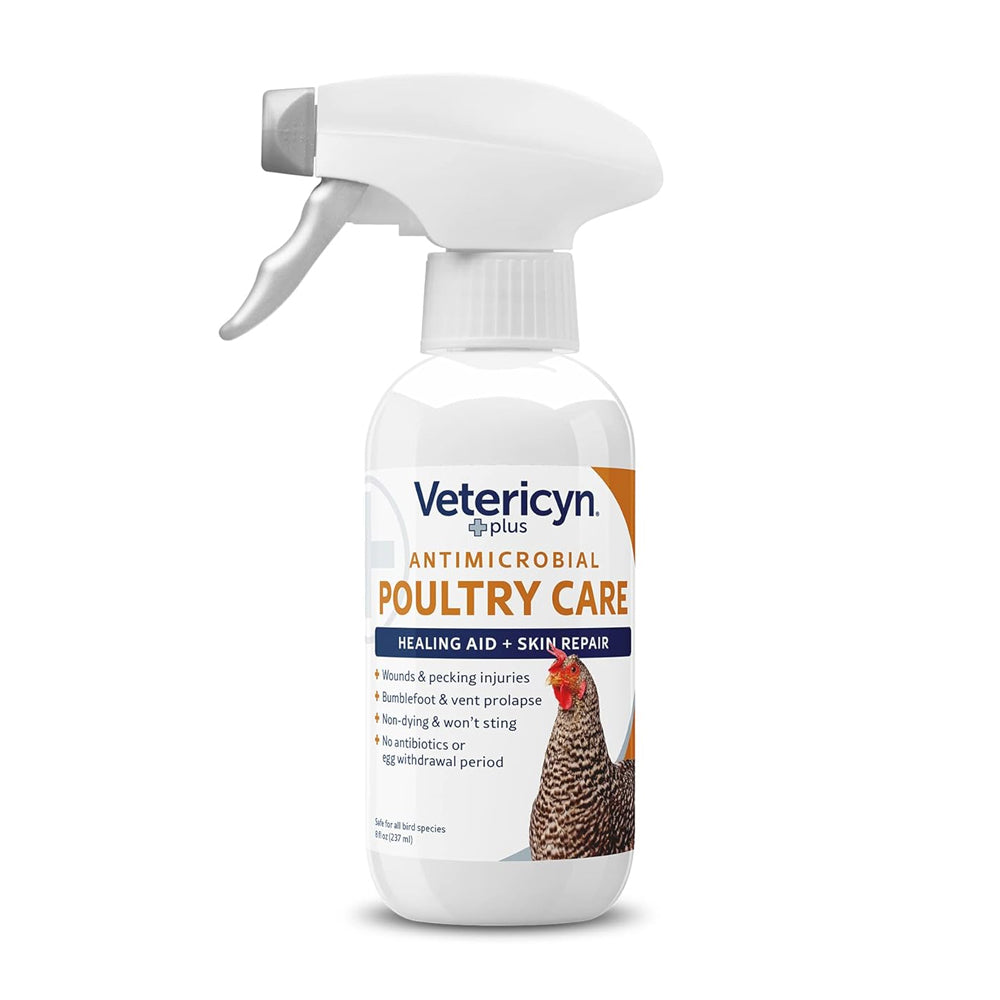 Vetericyn Plus Poultry Care Spray | Healing Aid and Skin Repair for Chicken Wounds, Pecking Injuries, Bumblefoot, Vent Prolapses, and More. 8 ounces