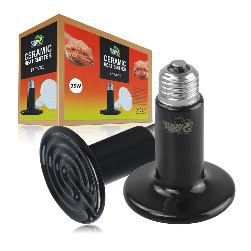 LUCKY HERP 150W Ceramic Heat Emitter, Reptile Heat Bulbs, Ceramic Heat Lamp for Reptiles, Amphibian, Chicken, Dog, Cat (2-Pack)