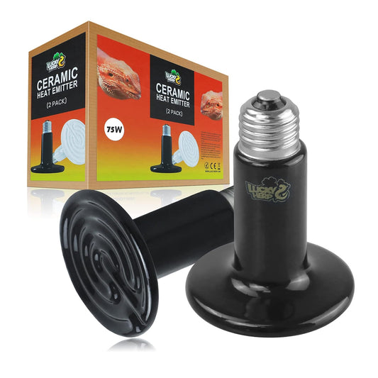 LUCKY HERP 150W Ceramic Heat Emitter, Reptile Heat Bulbs, Ceramic Heat Lamp for Reptiles, Amphibian, Chicken, Dog, Cat (2-Pack)