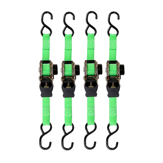 SMARTSTRAPS Retractable Ratchet Tie Down Straps (4 PK) 1,500lb Break Strength, 500lb Safe Work Load, Standard Duty, Secure and Haul ATVs, Lawn Tractors, Cargo, Boxes and Other Small Equipment