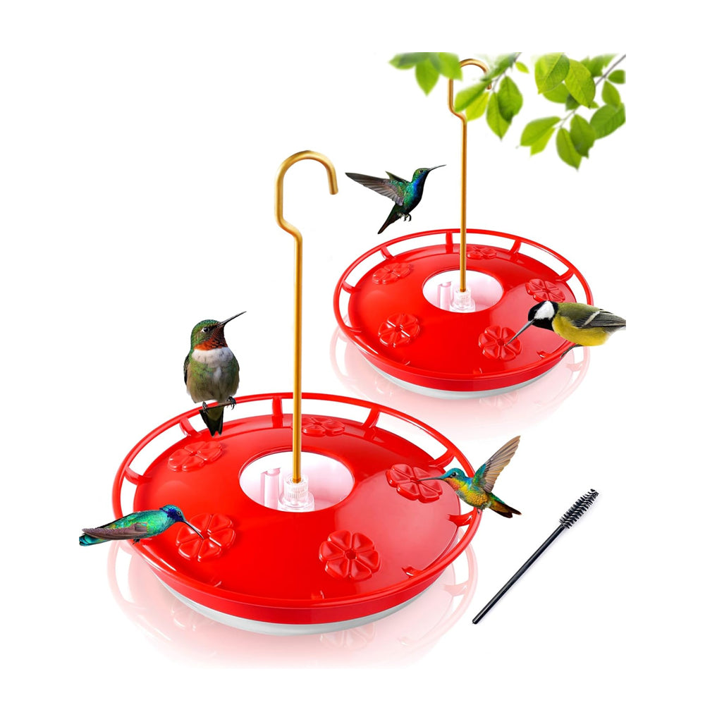 eWonLife Hummingbird Feeder for Outdoors, 2 Pack, Leak-Proof, Easy to Clean and Refill, Saucer Humming Bird Feeder Plastic, Including Hanging Hook, with 5 Feeding Ports (16 Ounce/Pack)