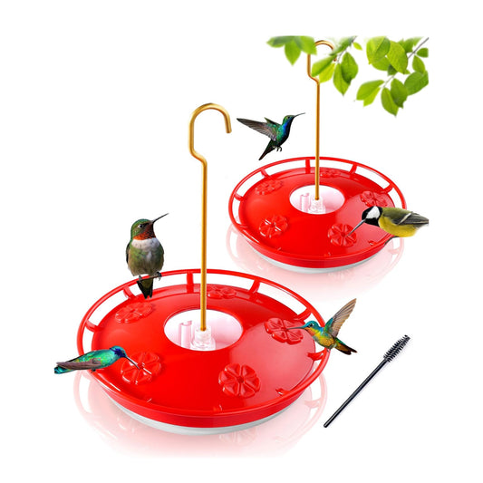 eWonLife Hummingbird Feeder for Outdoors, 2 Pack, Leak-Proof, Easy to Clean and Refill, Saucer Humming Bird Feeder Plastic, Including Hanging Hook, with 5 Feeding Ports (16 Ounce/Pack)