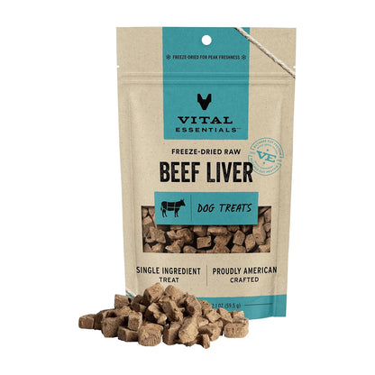 Vital Essentials Freeze Dried Raw Single Ingredient Dog Treats, Beef Liver, 2.1 oz | Premium Quality High Protein Training Treats | Grain Free, Gluten Free, Filler Free