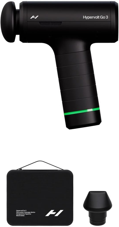 Hyperice Hypervolt Go 3 – Compact Handheld Percussion Massage Gun with QuietGlide Technology | 3 Speeds, Portable Lightweight Design | Helps Relieve Muscle Soreness and Improve Recovery
