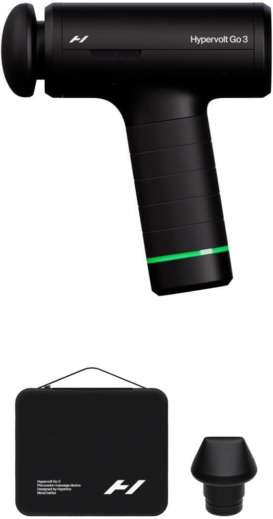 Hyperice Hypervolt Go 3 – Compact Handheld Percussion Massage Gun with QuietGlide Technology | 3 Speeds, Portable Lightweight Design | Helps Relieve Muscle Soreness and Improve Recovery