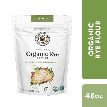 King Arthur Organic Medium Rye Flour - 3 lbs for Complex Flavorful Breads & Baked Goods - 100% US Grown & Milled - Non-GMO Project Verified - Robust Flavor for Rye Bread, Cookies & More