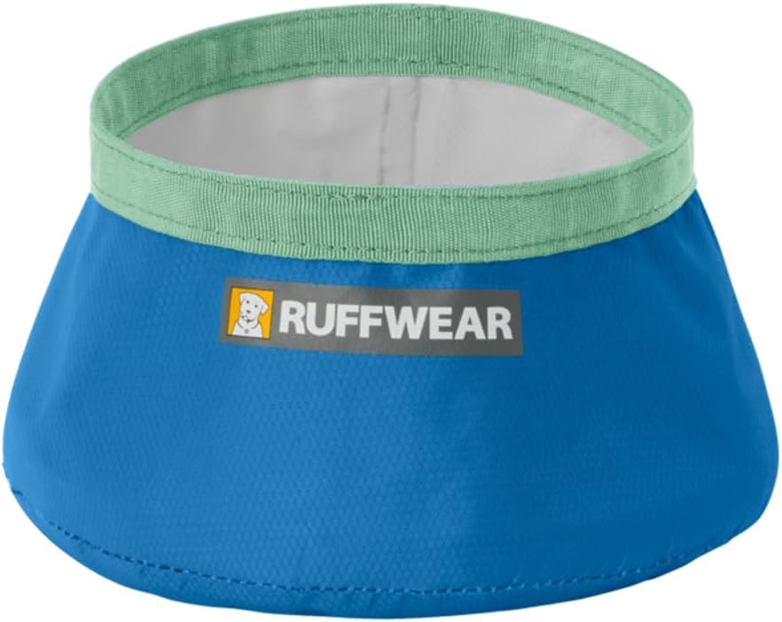 Ruffwear, Trail Runner Collapsible Dog Bowl, Ultralight Packable Water Bowl, Waterproof Coated Fabric, Packs Into Its Own Pocket, Pocket‑Friendly for On-the-Go Hydration, 4.2 Cups (1 L), Blue Pool