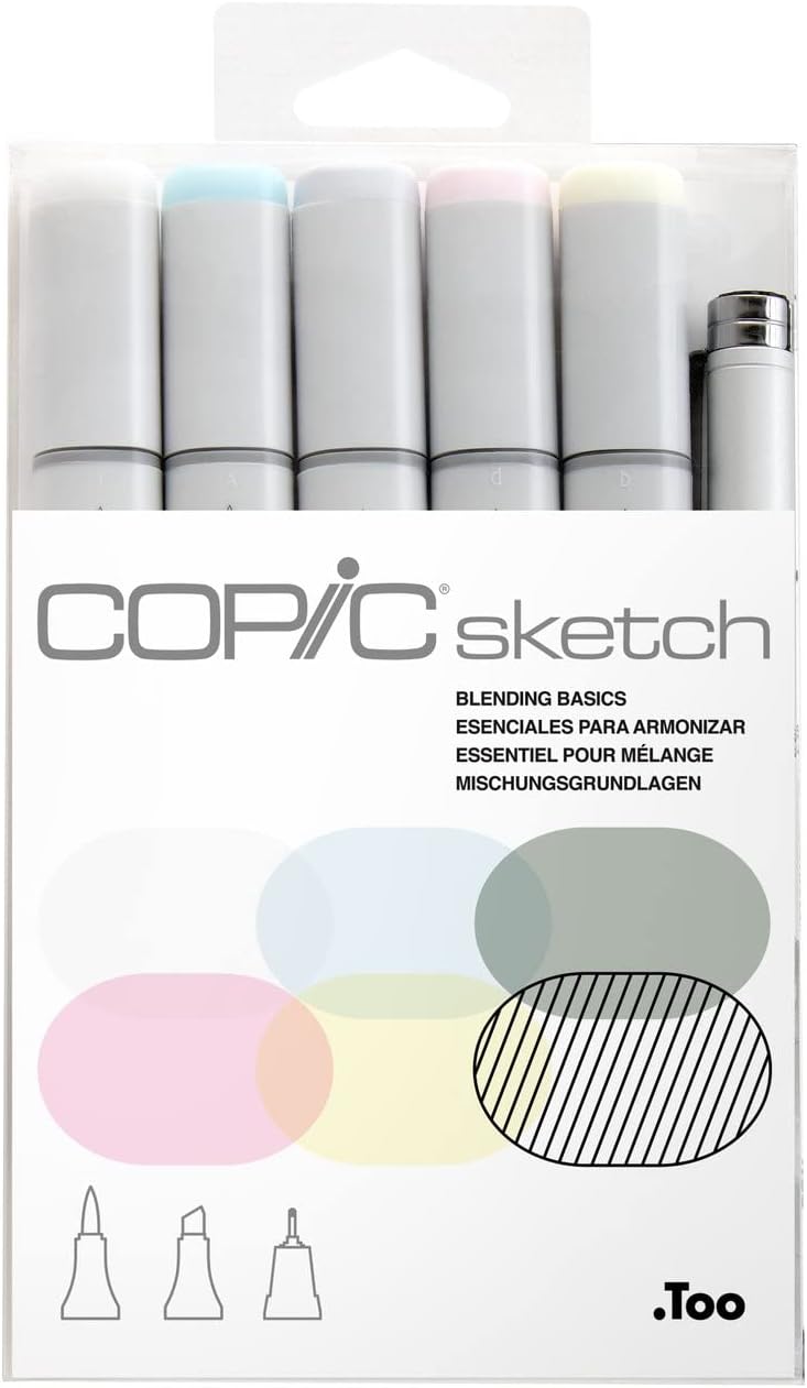 Copic Sketch, Alcohol-based Markers, 5 pcs + Multiliner Pen SP, Blending Basics
