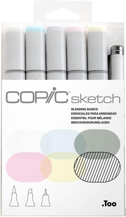 Copic Sketch, Alcohol-based Markers, 5 pcs + Multiliner Pen SP, Blending Basics