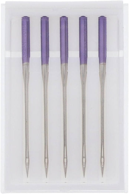 Janome Purple Tip Sewing Machine Needles, Size 90/14, Great for Heavy Fabrics and Sewing Across the Hem - 5 Needles per Pack