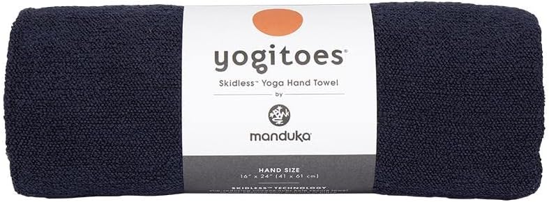Manduka Yogitoes Yoga Hand Towel - 16" | Moisture Activated Grip | Patented Silicone Nubs | Highly Absorbent, Durable & Easy Care | Compact Size for Hot Yoga, Pilates | 16 x 24 Inches | Midnight