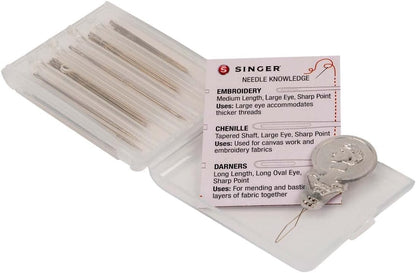 SINGER 07370 Hand Sewing Needles in Compact with Needle Threader, Assorted Sizes, 30-Count,