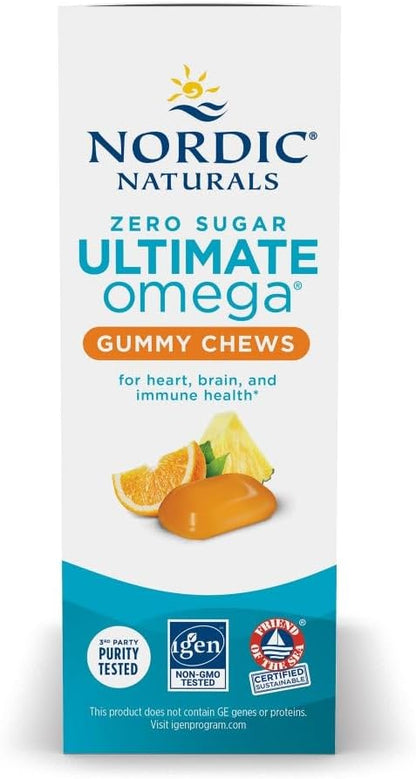 Nordic Naturals Zero Sugar Ultimate Omega Gummy Chews - Tropical Fruit - 54 Gummy Chews - Non GMO - Optimal Wellness - 27 Servings