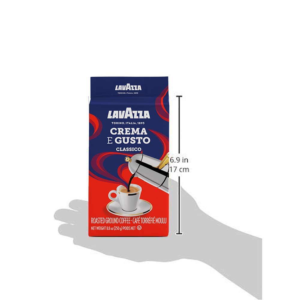 Lavazza Crema e Gusto Ground Coffee, Medium Roast, Arabica and Robusta Blend, 8.8 oz Brick (Pack of 4)
