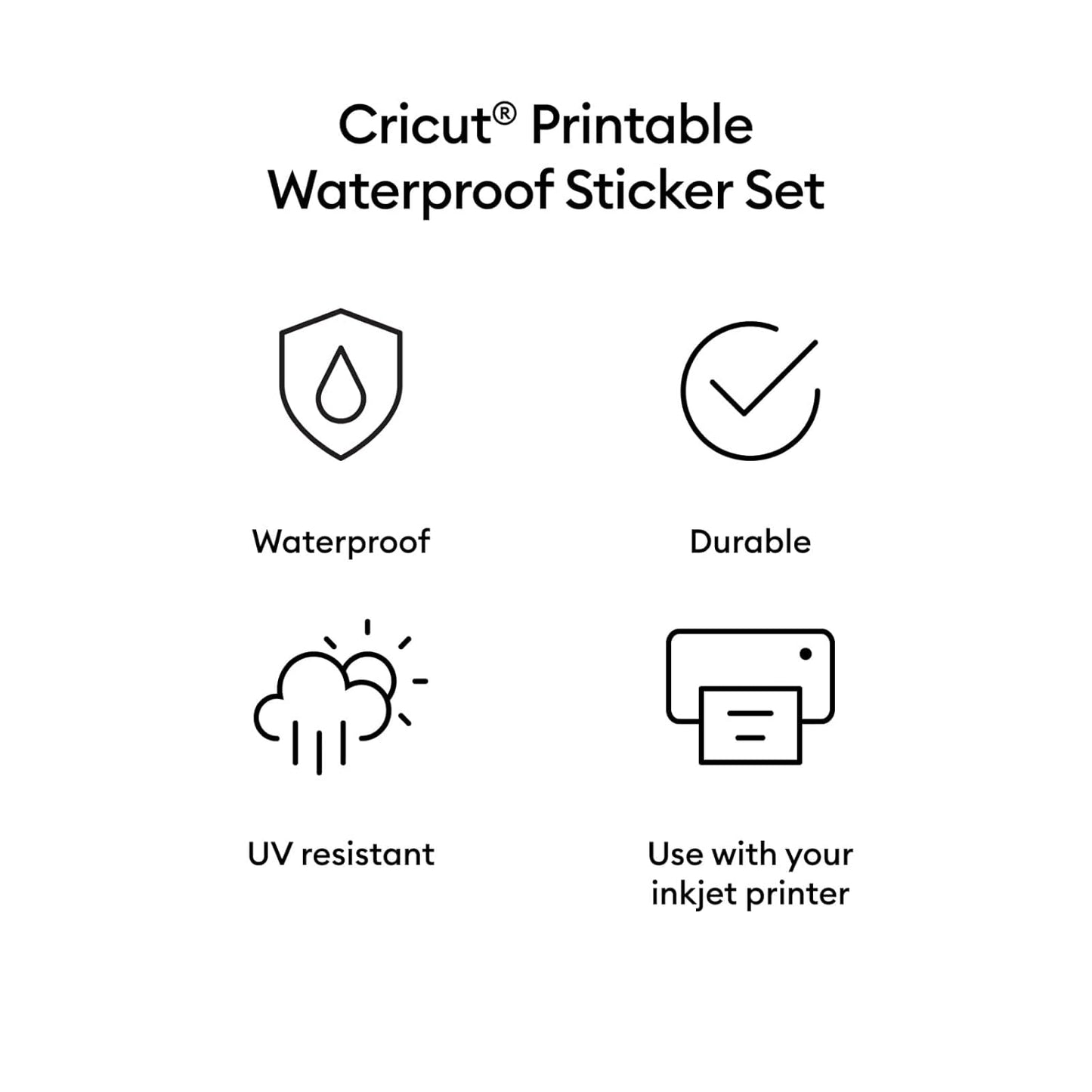 Cricut Waterproof Sticker Paper (20 White Sheets, 8.5x11), Printable Stickers For Inkjet Printer - Works with Joy Xtra, Explore, & Maker Machines
