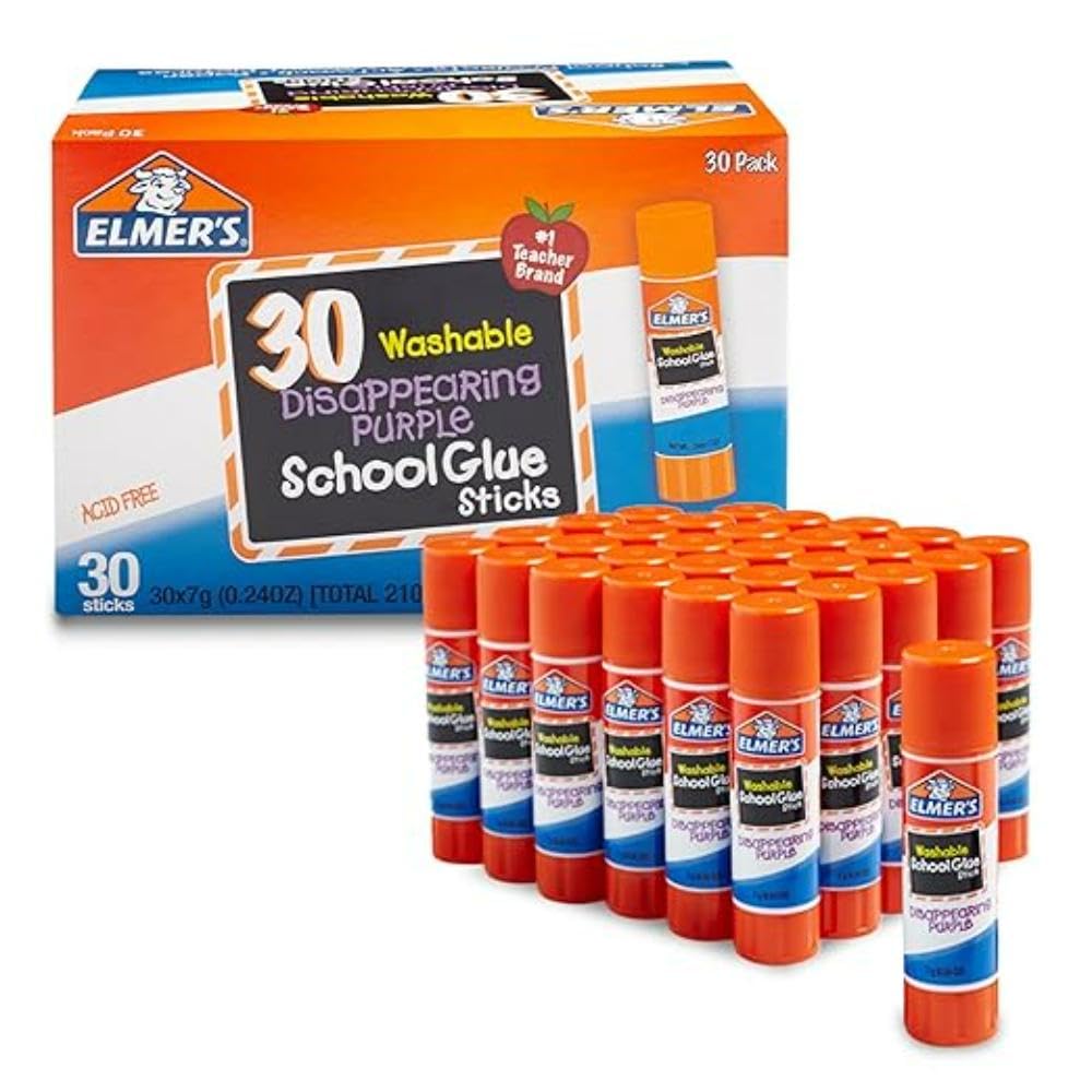 Elmer's Disappearing Purple School Glue Sticks, Child-Friendly, Acid-Free and Washable - 7 Grams, Pack of 30