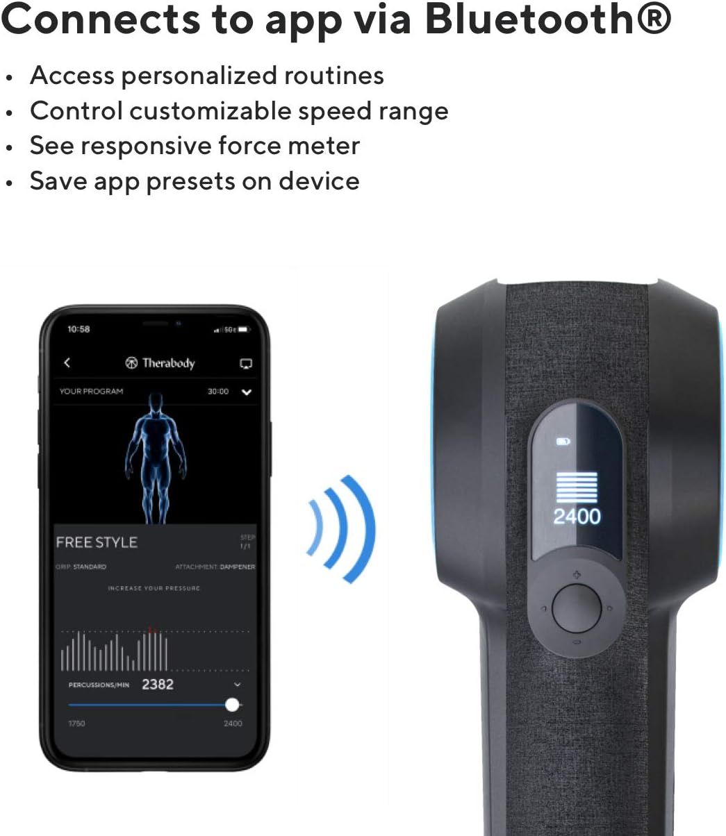TheraGun Pro Handheld Deep Tissue Massage Gun - Bluetooth Percussion Massage Gun & Personal Massager for Pain Relief & Circulation in Neck, Back, Leg, Shoulder and Body (Black - 4th Gen)