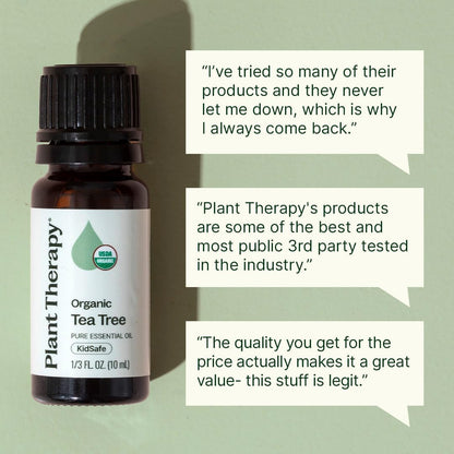 Plant Therapy Organic Tea Tree Oil (Melaleuca) 100% Pure, USDA Certified Organic, Undiluted, Natural Aromatherapy for Skin, Hair, and Toenails, Therapeutic Grade 10 mL (1/3 oz)