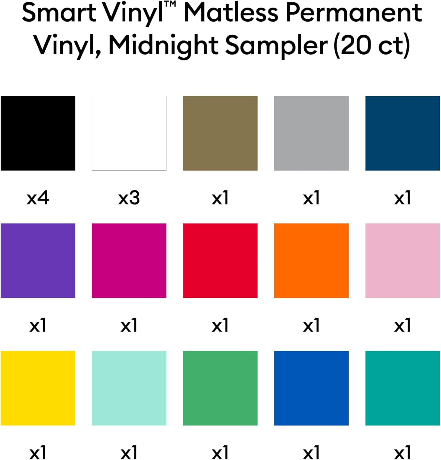 Cricut® Smart Vinyl™ Matless Permanent Vinyl, Colorful Sampler – 13 in x 12 in (20 ct)