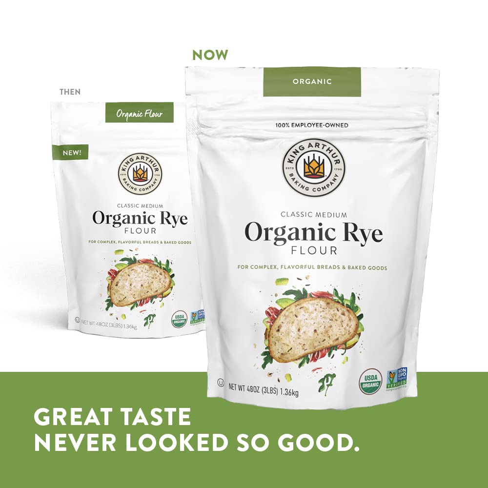 King Arthur Organic Medium Rye Flour - 3 lbs for Complex Flavorful Breads & Baked Goods - 100% US Grown & Milled - Non-GMO Project Verified - Robust Flavor for Rye Bread, Cookies & More
