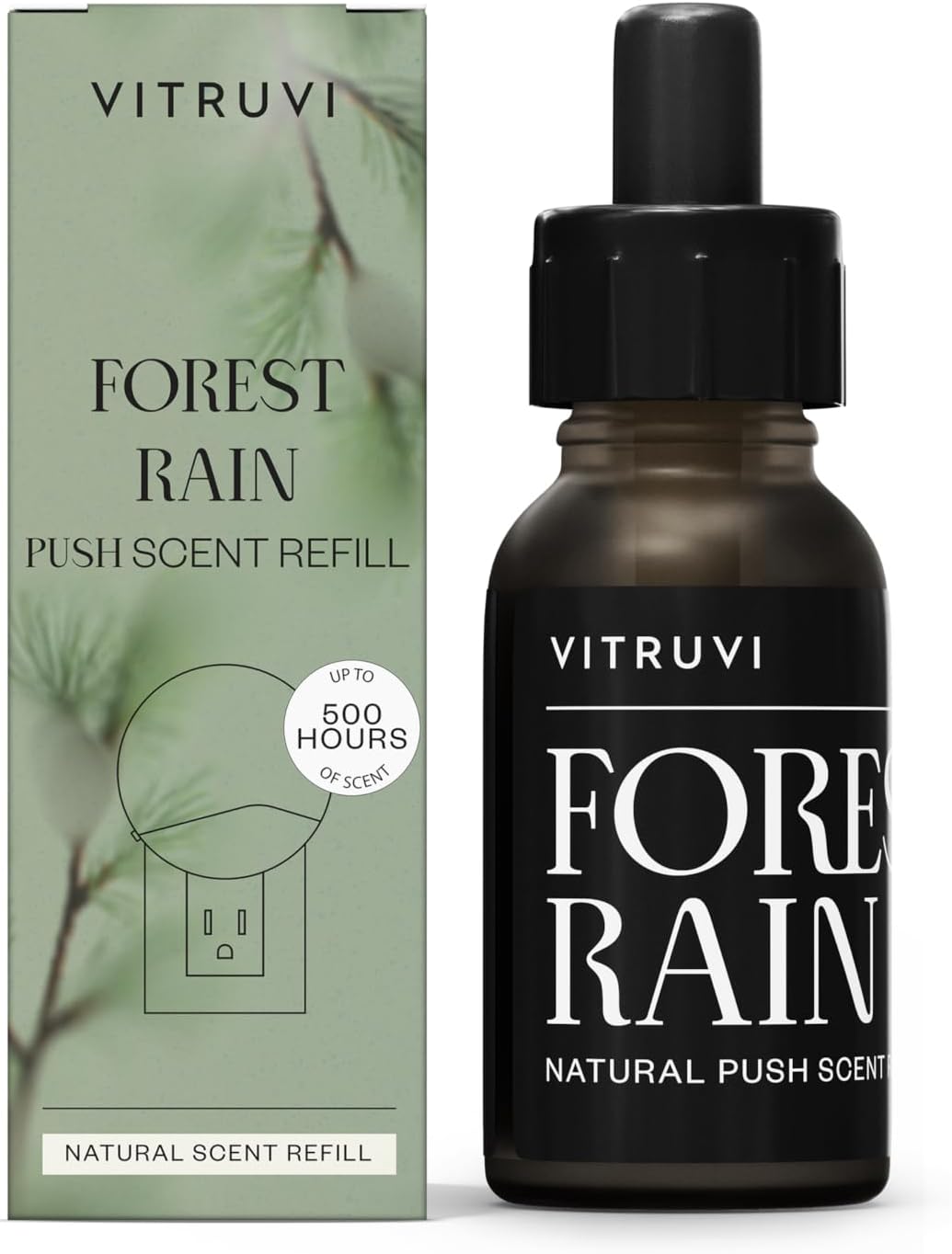 Vitruvi Forest Rain Scent Refill for Push Plug-In Diffuser – Refreshing Plug-In Scent Blend with Fir, Cedarwood and zesty Petitgrain – For Use with Vitruvi Push Diffuser Only | 0.5 Fl Oz (Pack of 1)