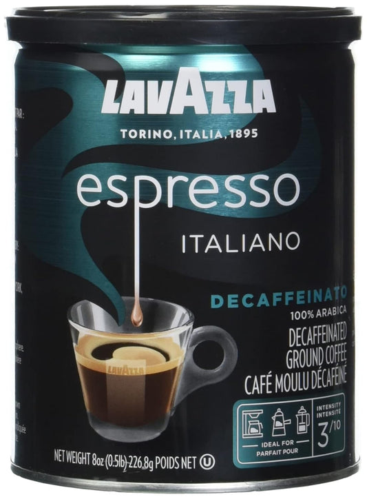 Lavazza Decaf Ground Espresso, Medium Roast, 8-Oz Cans (4 Pack) - Authentic Italian, Non GMO, Sweet & Fruity - Packaging May Vary
