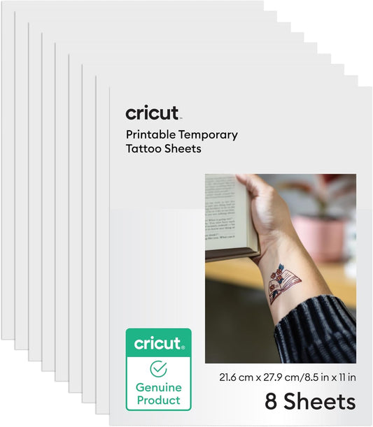 Cricut® Temporary Tattoo Paper for Inkjet Printers (8 Sheets, 8.5x11), Printable Tattoo Transfer Paper - Works with Joy Xtra, Explore, & Maker Machines
