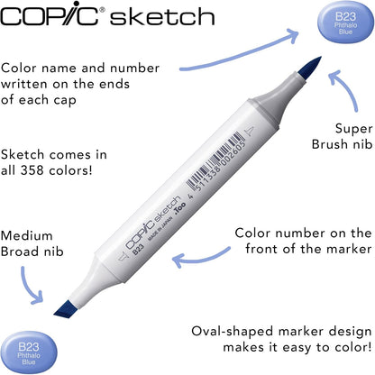 Copic Sketch, Alcohol-based Markers, 5 pcs + Multiliner Pen SP, Blending Basics