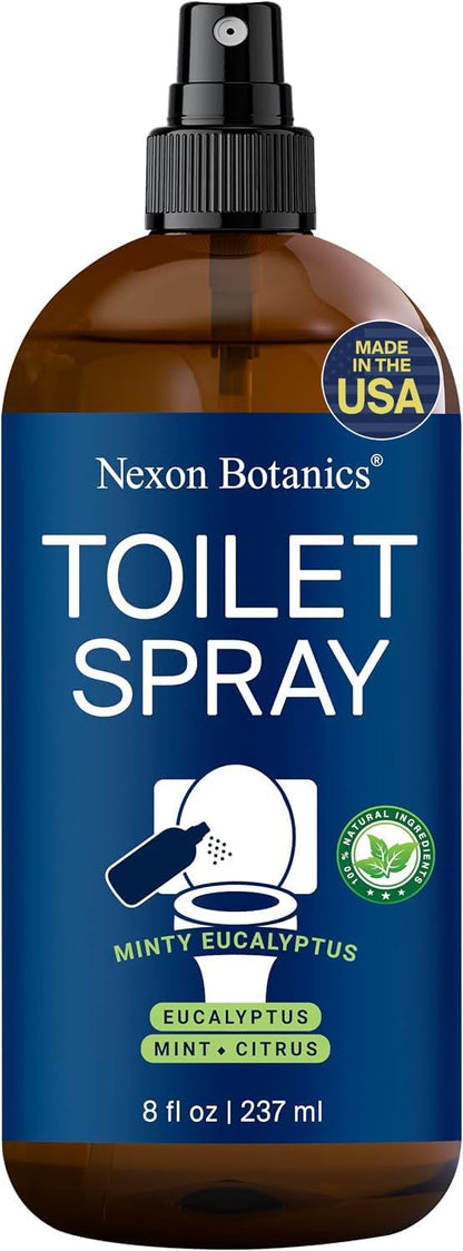 Minty Eucalyptus Toilet Spray 8 fl oz - Bathroom Air Freshener Spray and Travel Size - Eucalyptus, Mint, and Citrus - Nexon Botanics