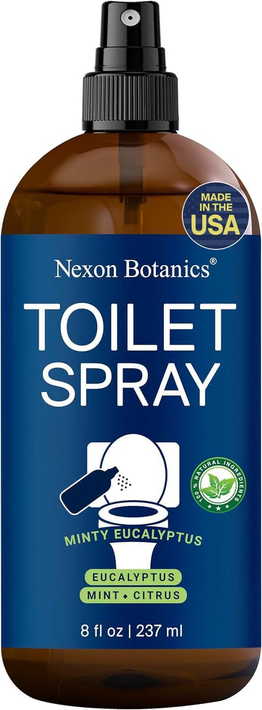 Minty Eucalyptus Toilet Spray 8 fl oz - Bathroom Air Freshener Spray and Travel Size - Eucalyptus, Mint, and Citrus - Nexon Botanics