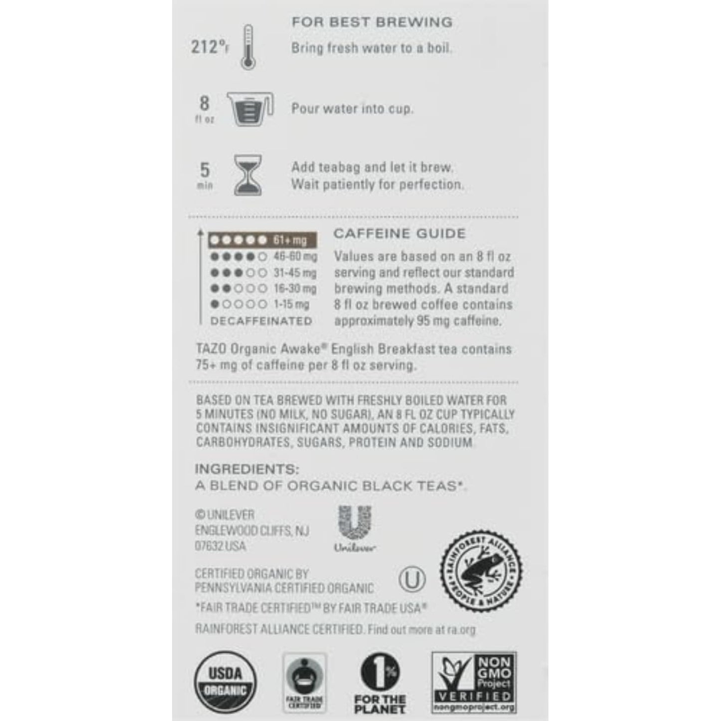 TAZO Organic Awake English Breakfast Black Tea Bags, 96 (16ct - Pack of 6)