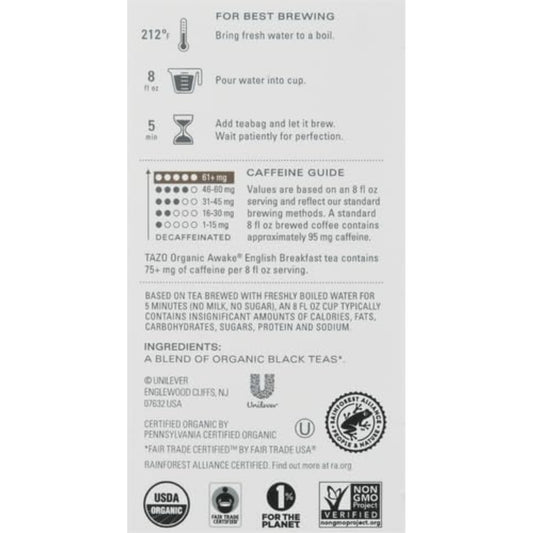 TAZO Organic Awake English Breakfast Black Tea Bags, 96 (16ct - Pack of 6)