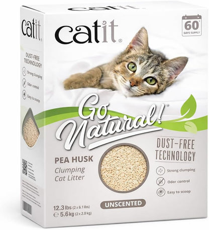 Catit Go Natural Pea Husk Clumping Cat Litter – Unscented, 12.3 lbs – Plant-Based, Eco-Friendly, Dust-Free & Flushable Cat Litter – Natural Clumping Formula, Low Tracking, Highly Absorbent