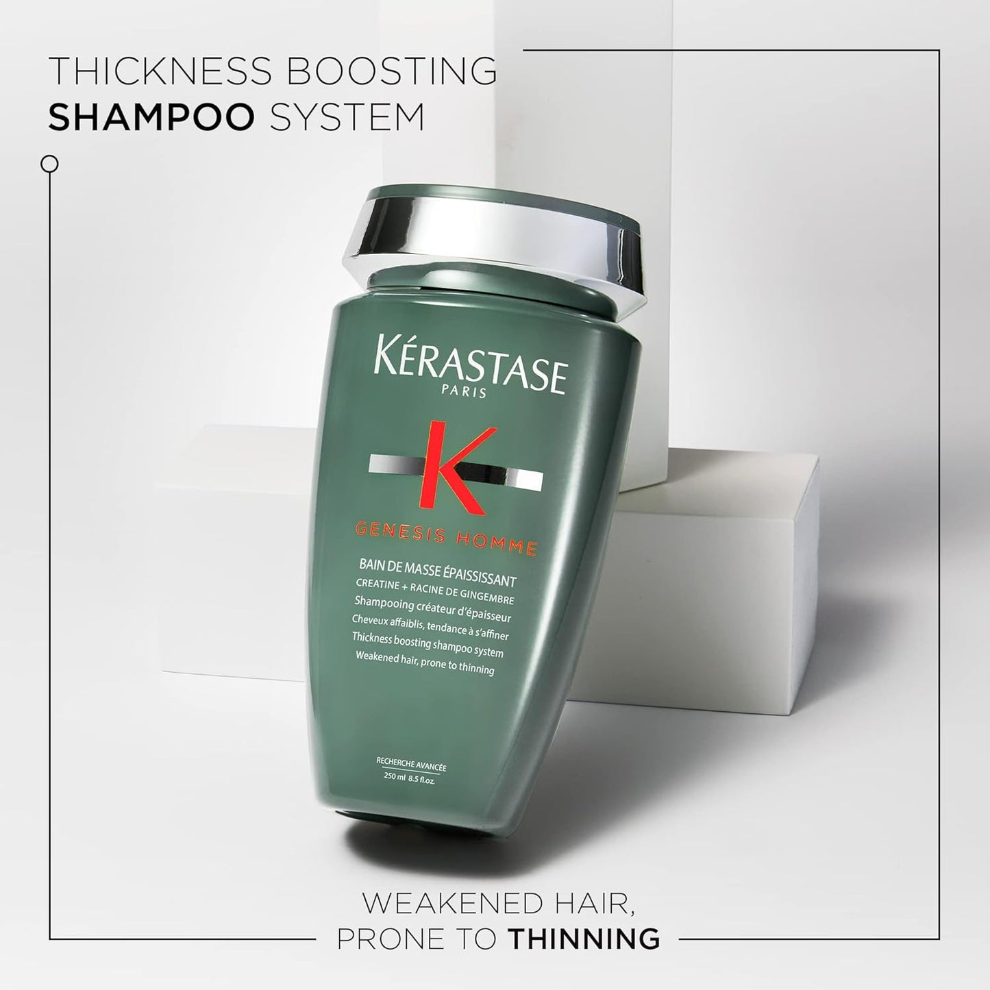 Kerastase Genesis Homme Bain De Masse Shampoo For Men - Thickening & Strengthening Shampoo, Cleanses Weakened Hair & Scalp, 8.5 Fl Oz