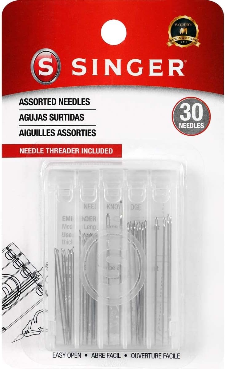 SINGER 07370 Hand Sewing Needles in Compact with Needle Threader, Assorted Sizes, 30-Count,