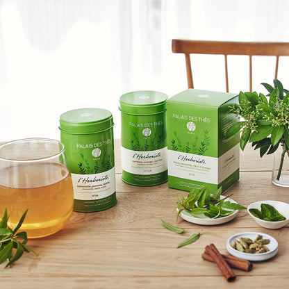 Palais des Thés - Organic L'Herboriste N°108 - Premium Gourmet Herbal Tea with Lemon Verbena, Orange, and Mint - 4.6oz Loose Leaf Metal Gift Tin