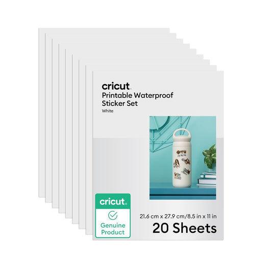 Cricut Waterproof Sticker Paper (20 White Sheets, 8.5x11), Printable Stickers For Inkjet Printer - Works with Joy Xtra, Explore, & Maker Machines