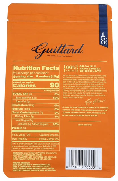 Guittard, Organic 66% Chocolate Baking Wafers, 12 Ounce