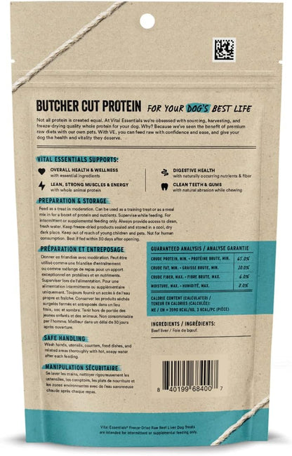 Vital Essentials Freeze Dried Raw Single Ingredient Dog Treats, Beef Liver, 2.1 oz | Premium Quality High Protein Training Treats | Grain Free, Gluten Free, Filler Free