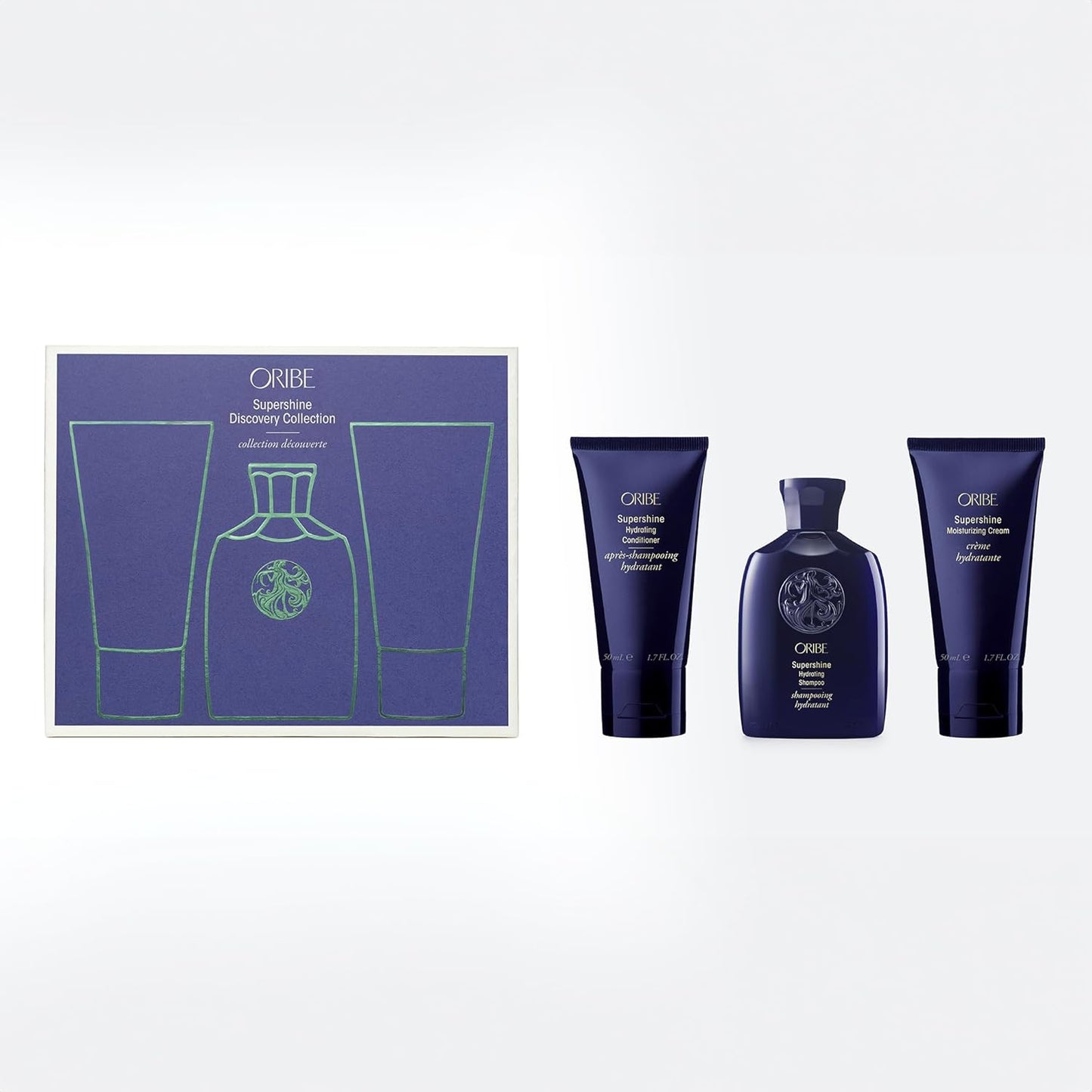 Oribe Supershine Discovery Travel Set - Hydrates Dry Hair, Adds Shine & Smooths Frizz - For All Hair Types - Hydrating Shampoo (2.5 oz), Conditioner (1.7 oz) & Styling Cream (1.7 oz)