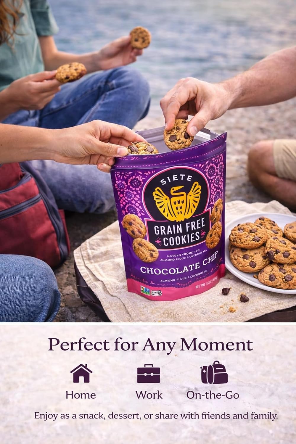 Siete Grain Free Cookies Mexican Vanilla Chocolate Chip – Gluten Free Vegan Cookies – Almond Flour Cookies with Coconut Oil – Dairy Free, Paleo Friendly Snack – 16 oz