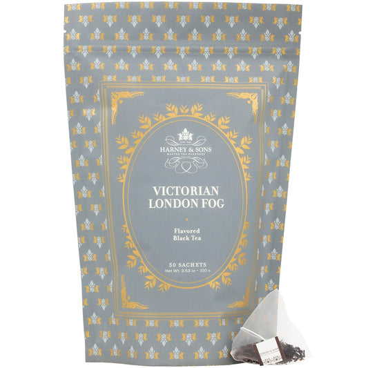 Harney & Son Victorian London Fog, Bag of 50 Sachets, Black and Oolong Tea with Bergamot, Vanilla Flavor and Lavender