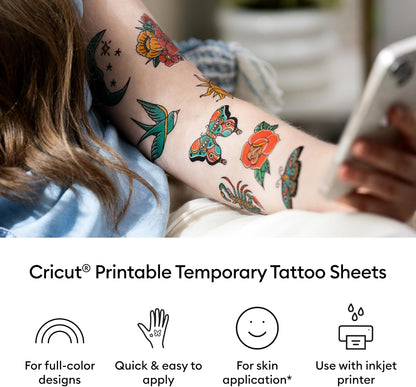 Cricut® Temporary Tattoo Paper for Inkjet Printers (8 Sheets, 8.5x11), Printable Tattoo Transfer Paper - Works with Joy Xtra, Explore, & Maker Machines